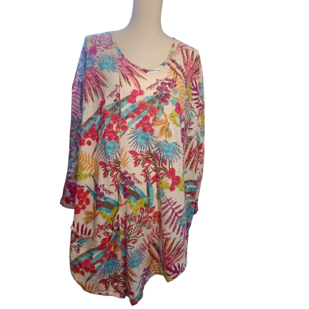 Fresh Produce Vibrant Floral Women's 100% Cotton Tunic   3X